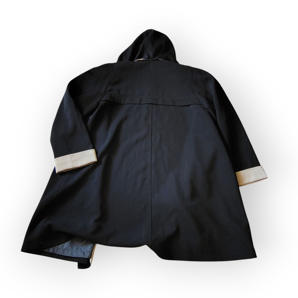 CONTEMPORAINE. Women's Black Trenchcoat With Beige Cuffs On Sleeve Size Large. - Picture 9 of 14